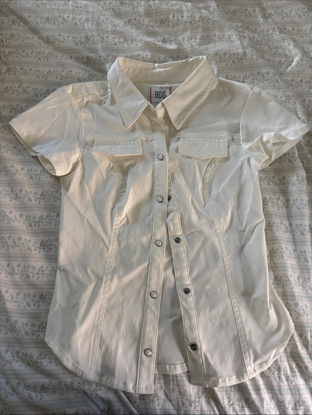 BDG White Short-Sleeve Button-Front Denim Jacket